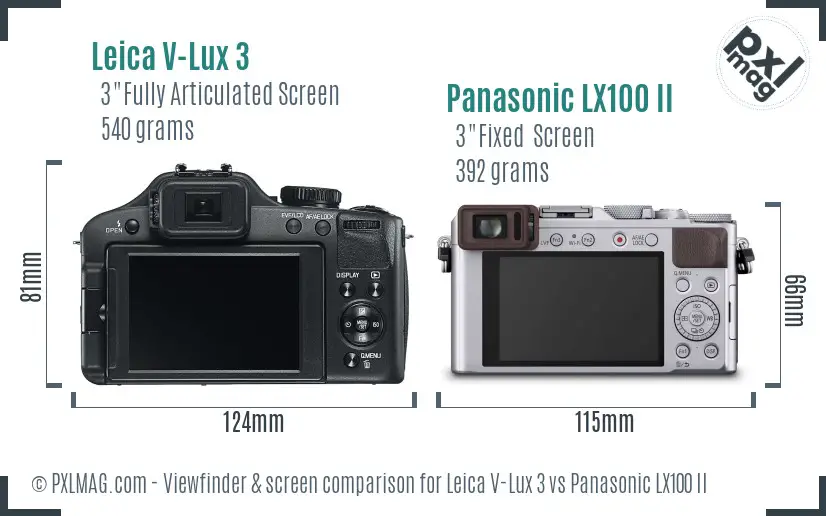 Leica V-Lux 3 vs Panasonic LX100 II Screen and Viewfinder comparison