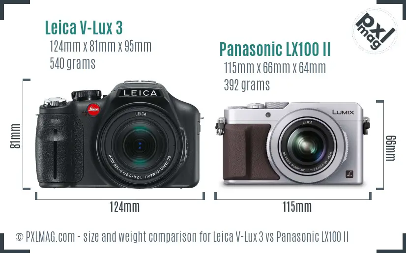 Leica V-Lux 3 vs Panasonic LX100 II size comparison