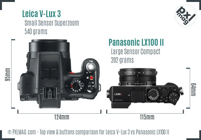 Leica V-Lux 3 vs Panasonic LX100 II top view buttons comparison