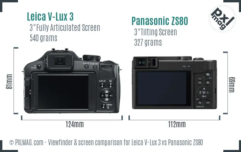 Leica V-Lux 3 vs Panasonic ZS80 Screen and Viewfinder comparison