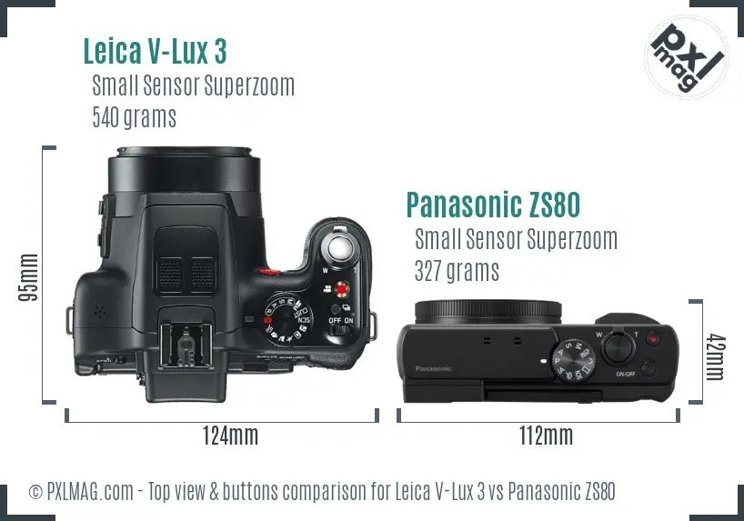 Leica V-Lux 3 vs Panasonic ZS80 top view buttons comparison