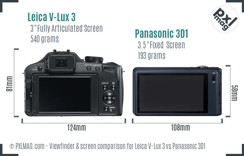 Leica V-Lux 3 vs Panasonic 3D1 Screen and Viewfinder comparison
