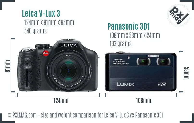 Leica V-Lux 3 vs Panasonic 3D1 size comparison