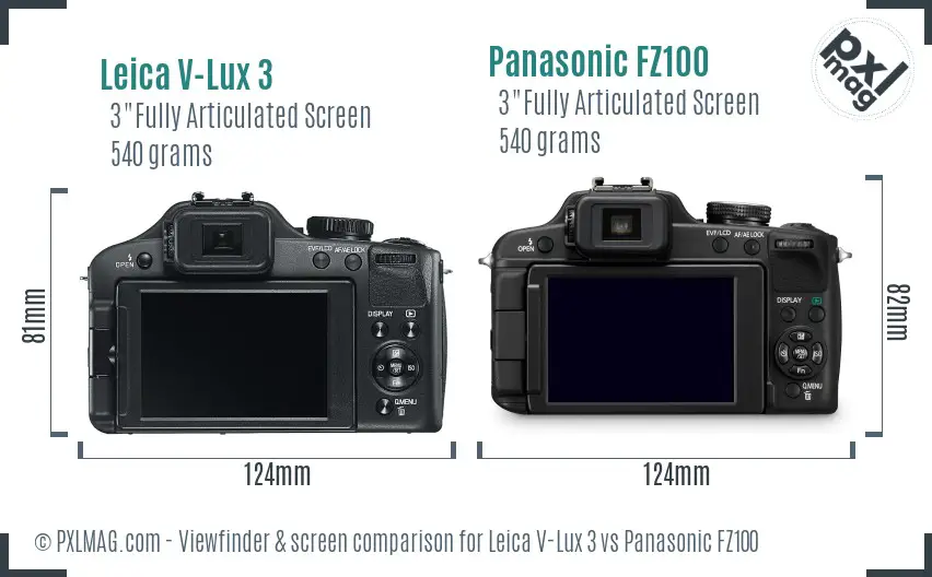 Leica V-Lux 3 vs Panasonic FZ100 Screen and Viewfinder comparison