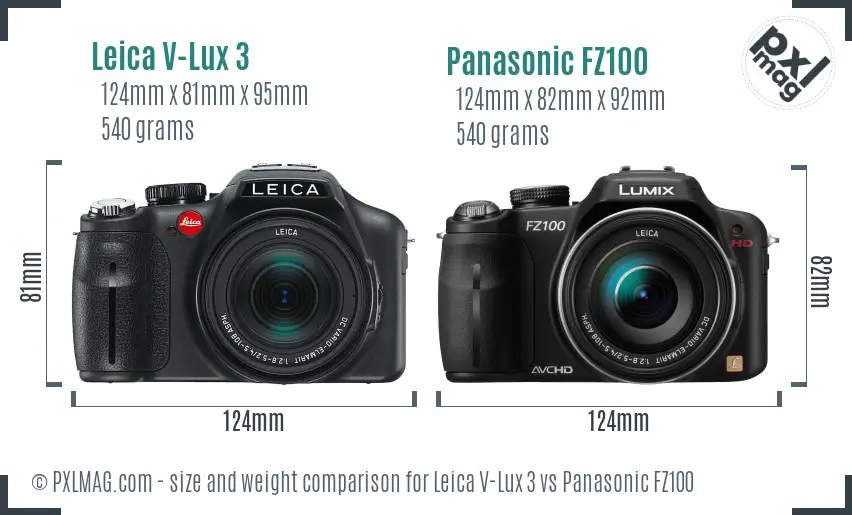 Leica V-Lux 3 vs Panasonic FZ100 size comparison