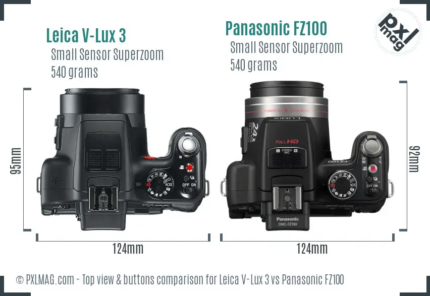 Leica V-Lux 3 vs Panasonic FZ100 top view buttons comparison
