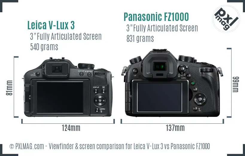 Leica V-Lux 3 vs Panasonic FZ1000 Screen and Viewfinder comparison