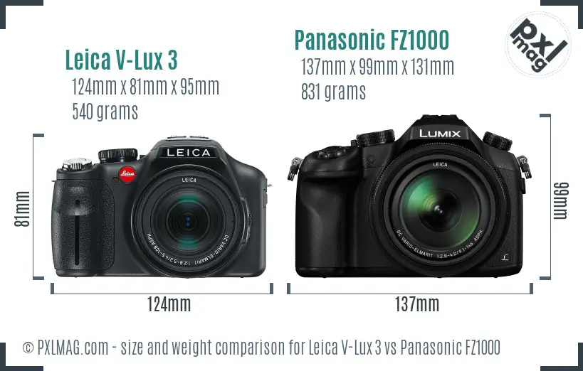 Leica V-Lux 3 vs Panasonic FZ1000 size comparison