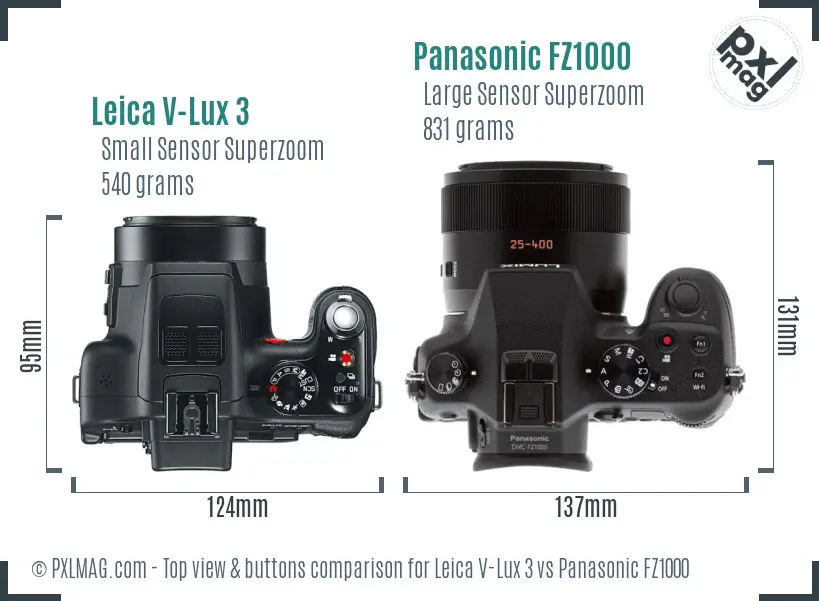 Leica V-Lux 3 vs Panasonic FZ1000 top view buttons comparison