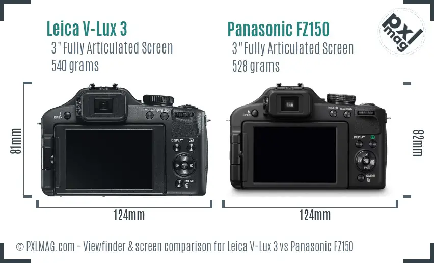 Leica V-Lux 3 vs Panasonic FZ150 Screen and Viewfinder comparison