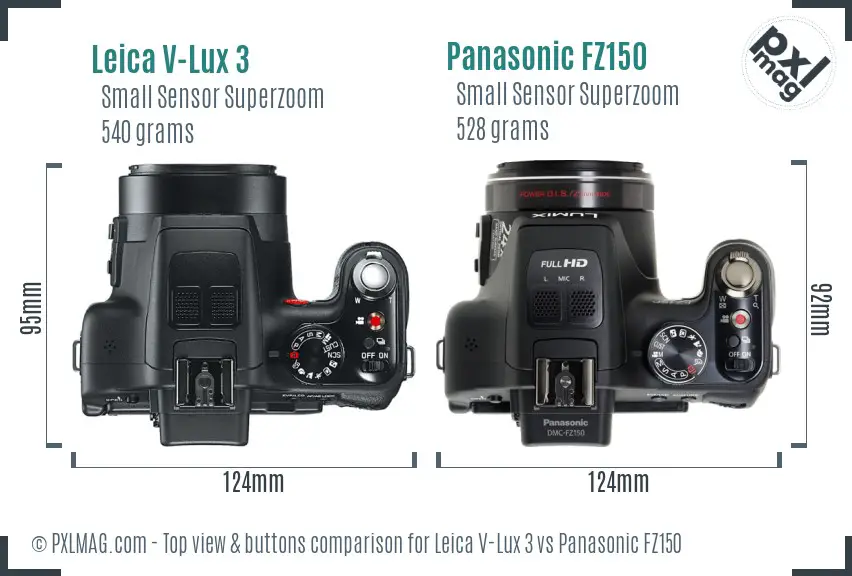 Leica V-Lux 3 vs Panasonic FZ150 top view buttons comparison