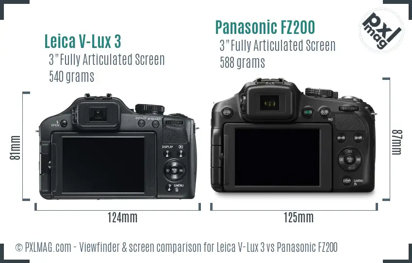 Leica V-Lux 3 vs Panasonic FZ200 Screen and Viewfinder comparison