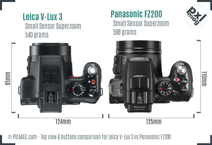 Leica V-Lux 3 vs Panasonic FZ200 top view buttons comparison