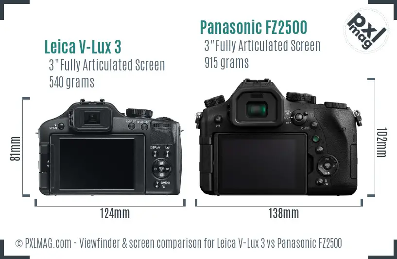 Leica V-Lux 3 vs Panasonic FZ2500 Screen and Viewfinder comparison