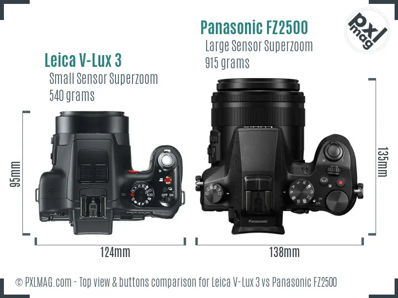 Leica V-Lux 3 vs Panasonic FZ2500 top view buttons comparison