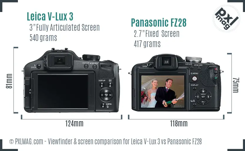 Leica V-Lux 3 vs Panasonic FZ28 Screen and Viewfinder comparison Leica V-Lux 3 vs Panasonic FZ28 Screen and Viewfinder comparison