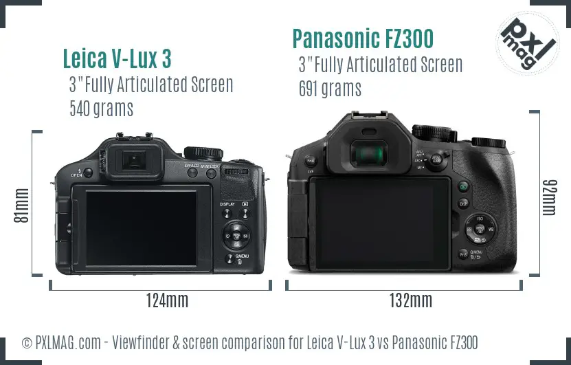 Leica V-Lux 3 vs Panasonic FZ300 Screen and Viewfinder comparison