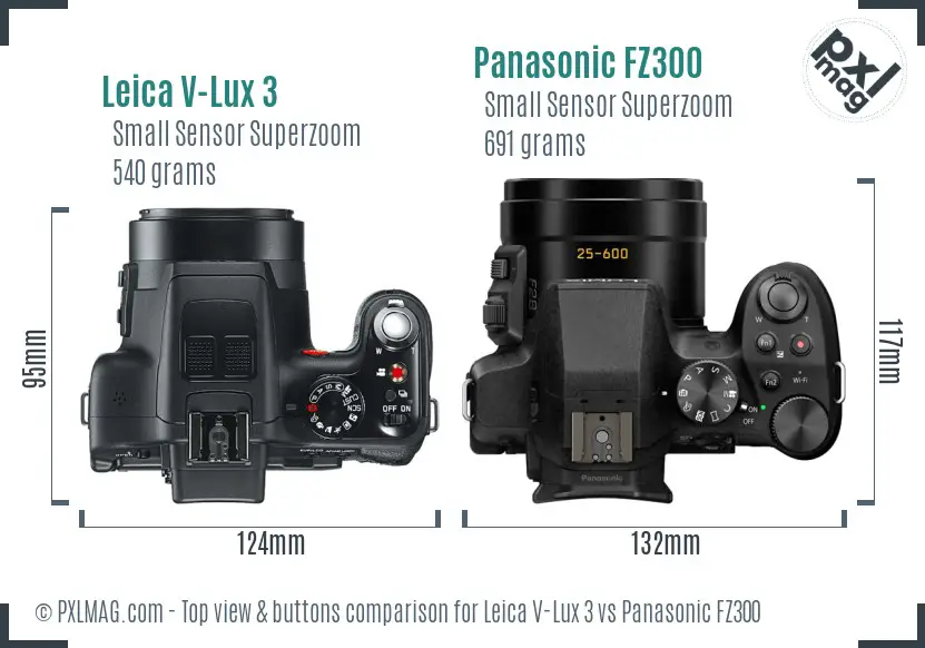 Leica V-Lux 3 vs Panasonic FZ300 top view buttons comparison