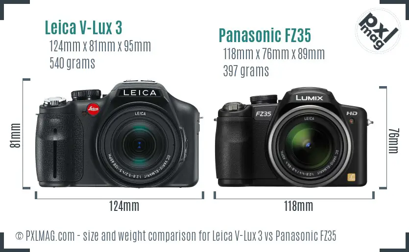 Leica V-Lux 3 vs Panasonic FZ35 size comparison