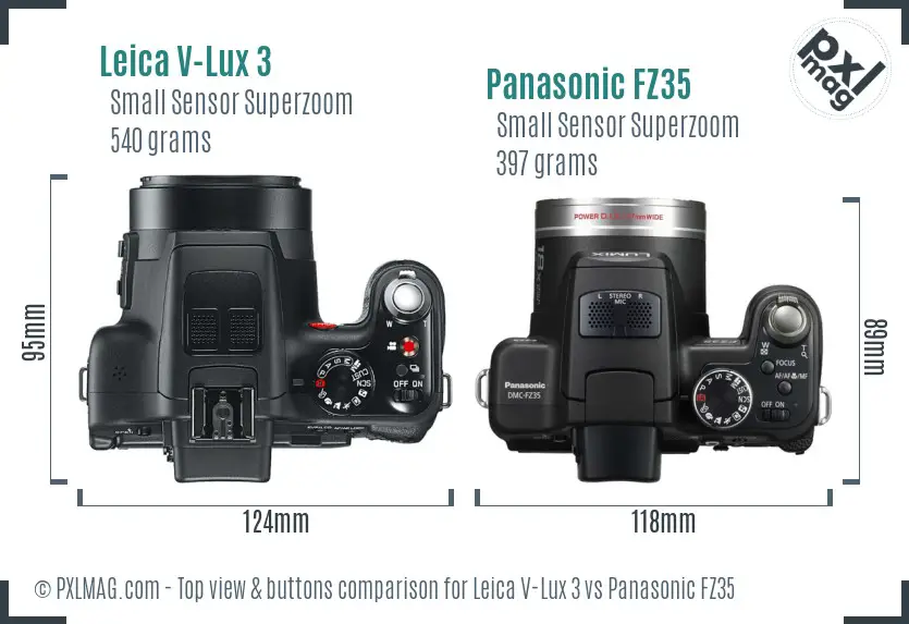 Leica V-Lux 3 vs Panasonic FZ35 top view buttons comparison