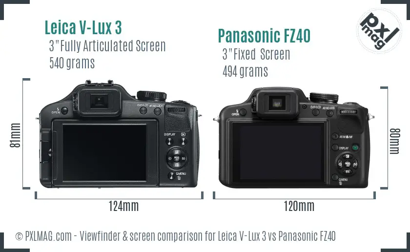 Leica V-Lux 3 vs Panasonic FZ40 Screen and Viewfinder comparison