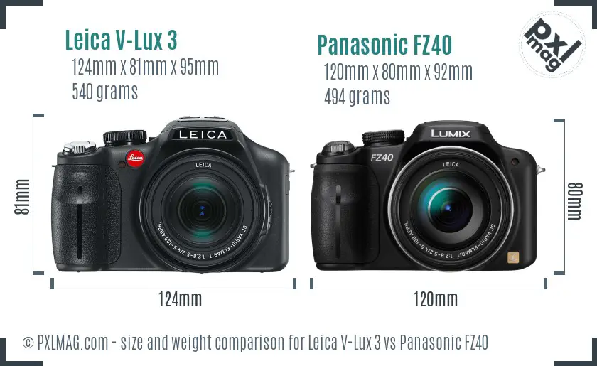 Leica V-Lux 3 vs Panasonic FZ40 size comparison