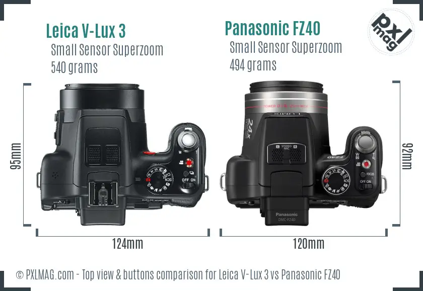 Leica V-Lux 3 vs Panasonic FZ40 top view buttons comparison