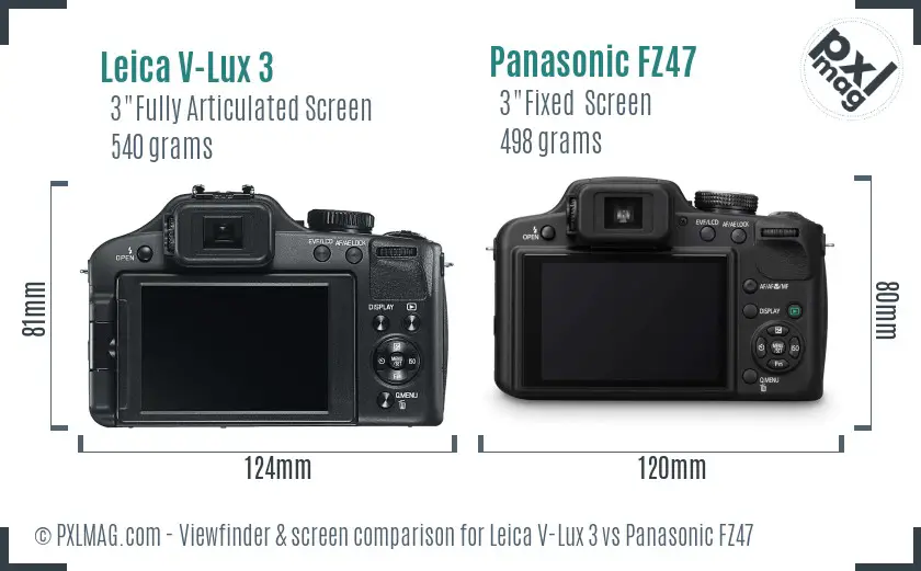 Leica V-Lux 3 vs Panasonic FZ47 Screen and Viewfinder comparison