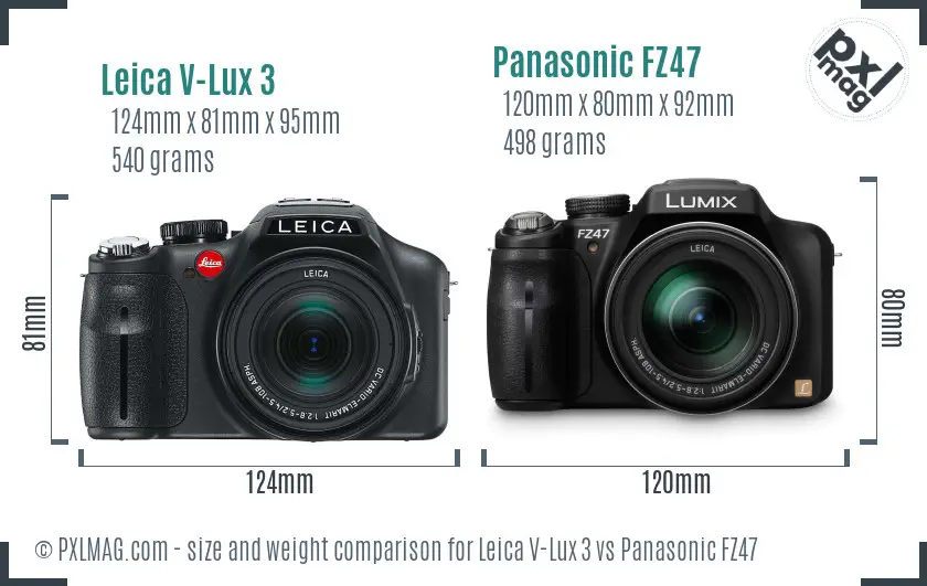 Leica V-Lux 3 vs Panasonic FZ47 size comparison