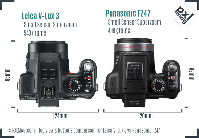 Leica V-Lux 3 vs Panasonic FZ47 top view buttons comparison