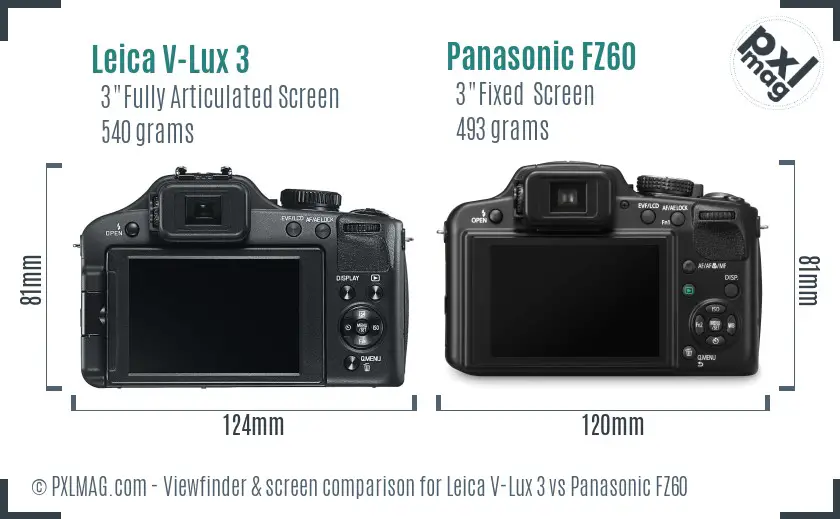 Leica V-Lux 3 vs Panasonic FZ60 Screen and Viewfinder comparison