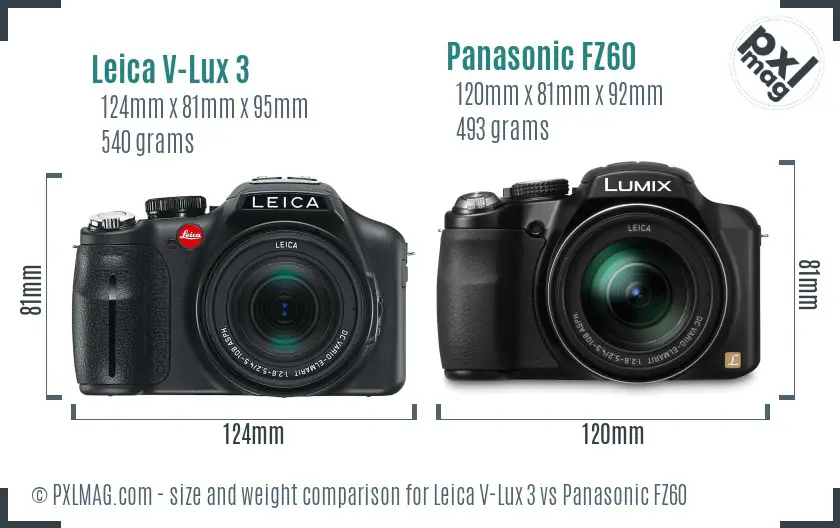 Leica V-Lux 3 vs Panasonic FZ60 size comparison