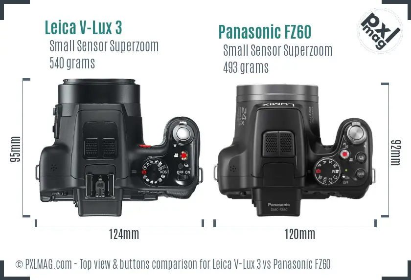 Leica V-Lux 3 vs Panasonic FZ60 top view buttons comparison