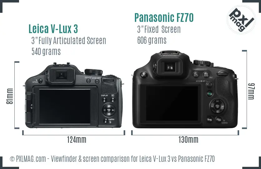 Leica V-Lux 3 vs Panasonic FZ70 Screen and Viewfinder comparison