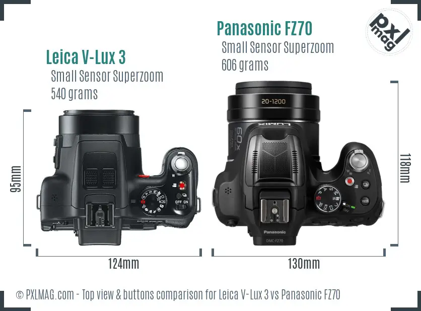 Leica V-Lux 3 vs Panasonic FZ70 top view buttons comparison