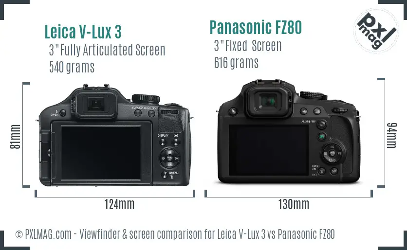 Leica V-Lux 3 vs Panasonic FZ80 Screen and Viewfinder comparison