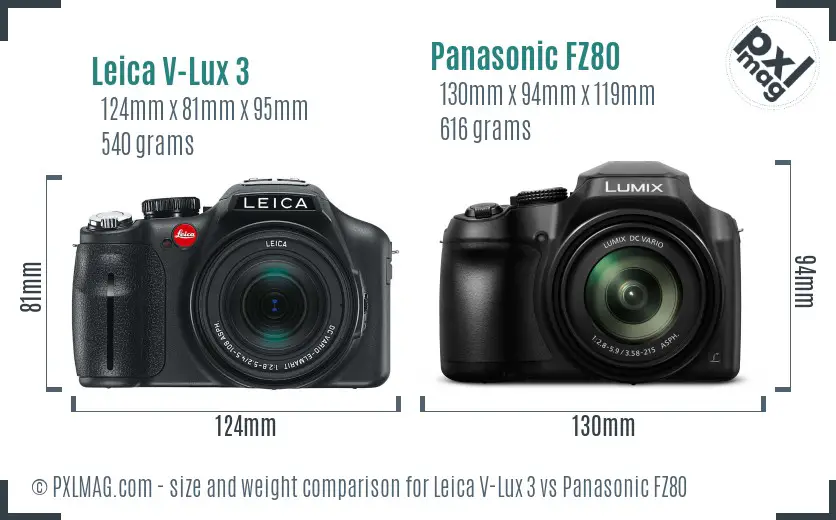 Leica V-Lux 3 vs Panasonic FZ80 size comparison
