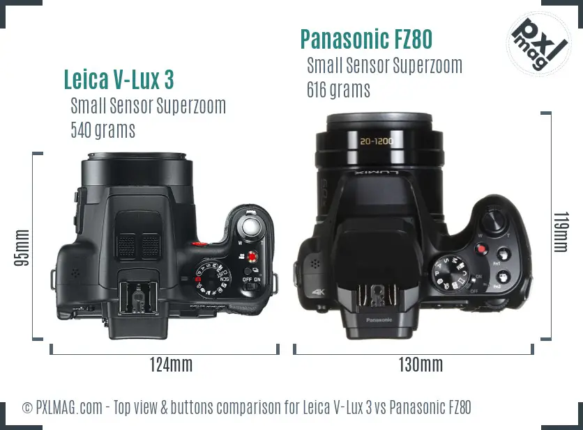 Leica V-Lux 3 vs Panasonic FZ80 top view buttons comparison