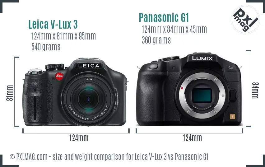 Leica V-Lux 3 vs Panasonic G1 size comparison