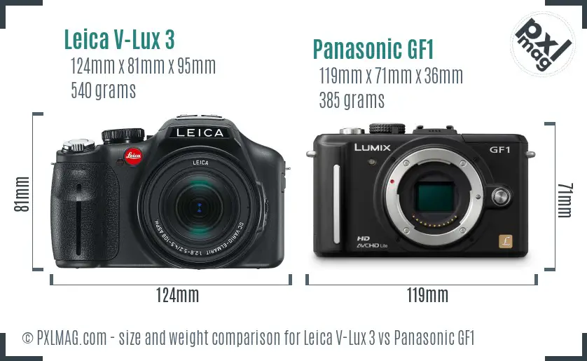 Leica V-Lux 3 vs Panasonic GF1 size comparison
