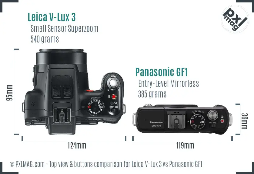 Leica V-Lux 3 vs Panasonic GF1 top view buttons comparison