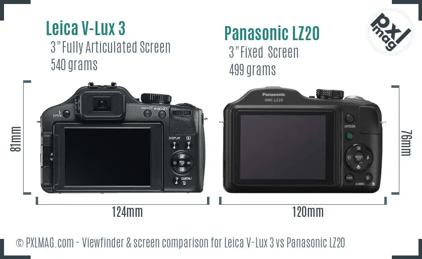 Leica V-Lux 3 vs Panasonic LZ20 Screen and Viewfinder comparison