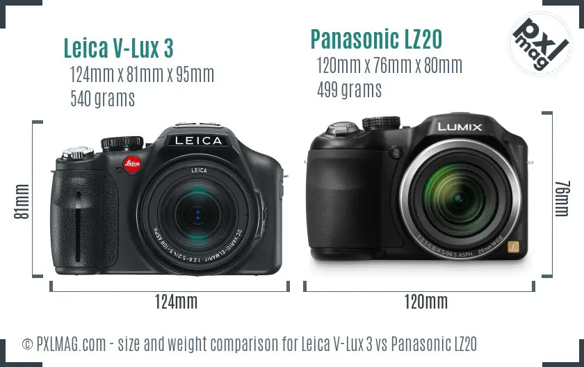Leica V-Lux 3 vs Panasonic LZ20 size comparison