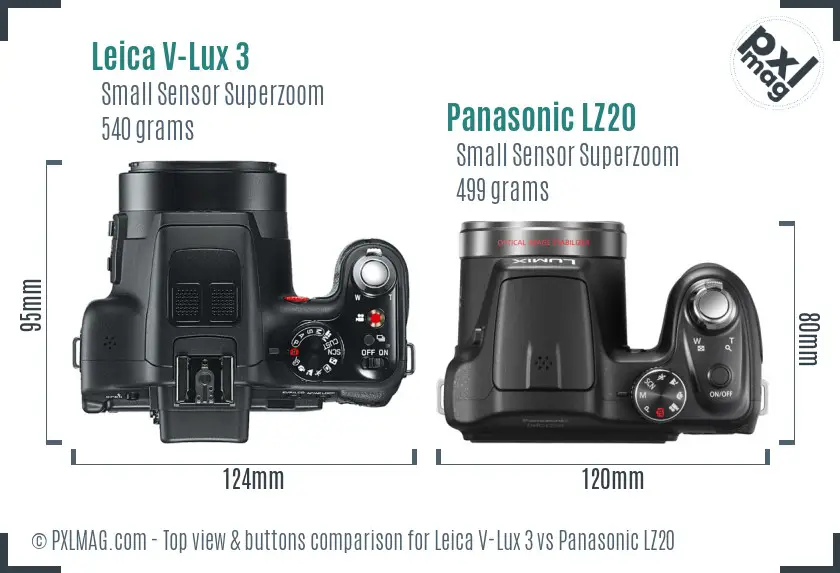Leica V-Lux 3 vs Panasonic LZ20 top view buttons comparison