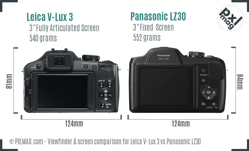 Leica V-Lux 3 vs Panasonic LZ30 Screen and Viewfinder comparison