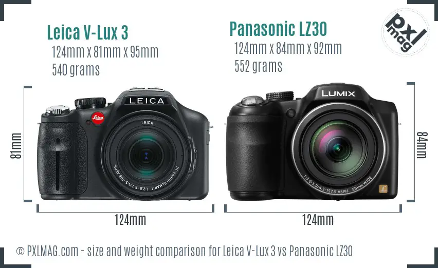 Leica V-Lux 3 vs Panasonic LZ30 size comparison