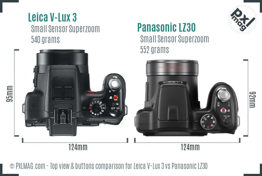 Leica V-Lux 3 vs Panasonic LZ30 top view buttons comparison