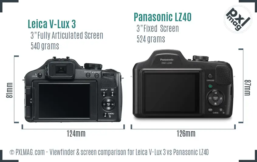 Leica V-Lux 3 vs Panasonic LZ40 Screen and Viewfinder comparison
