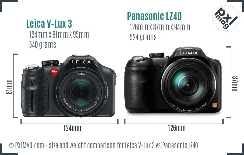 Leica V-Lux 3 vs Panasonic LZ40 size comparison
