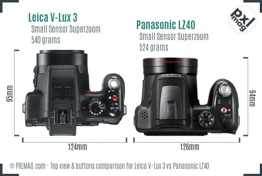 Leica V-Lux 3 vs Panasonic LZ40 top view buttons comparison